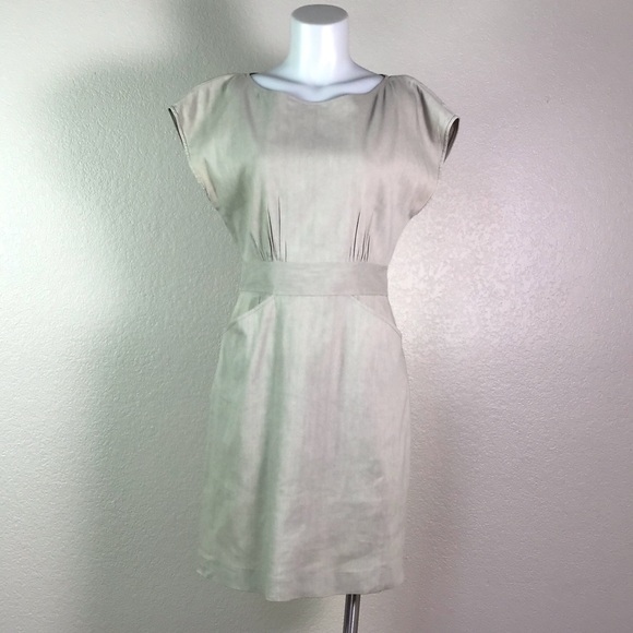 THEORY TAN LINEN DRESS WITH POCKETS - Picture 2 of 8